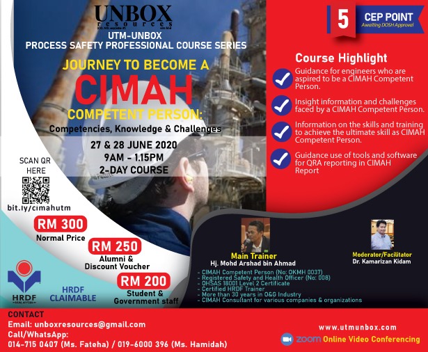 You are currently viewing COMPLETED: 27 & 28 JUNE 2020 (SAT & SUNDAY) – ROAD TO MAJOR HAZARD (CIMAH) COMPETENT PERSON: Journey to become a CIMAH Competent Person – Competencies, Knowledge and Challenges