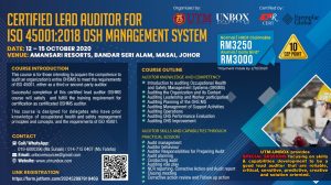 Read more about the article POSTPONED: CERTIFIED LEAD AUDITOR FOR ISO 45001:2018 – OSH MANAGEMENT SYSTEM