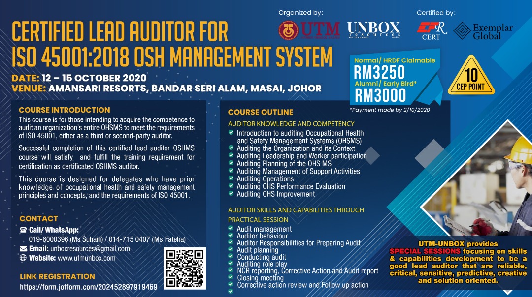 You are currently viewing POSTPONED: CERTIFIED LEAD AUDITOR FOR ISO 45001:2018 – OSH MANAGEMENT SYSTEM