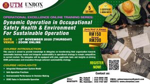 Read more about the article UPCOMING ONLINE CEP COURSE: DYNAMIC OPERATION IN OCCUPATIONAL SAFETY HEALTH & ENVIRONMENT FOR SUSTAINABLE OPERATION (12 NOVEMBER 2020 , ZOOM ONLINE)