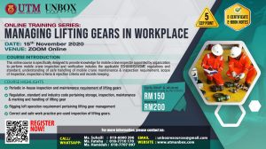 Read more about the article UPCOMING: ONLINE CEP COURSE FOR MANAGING LIFTING GEARS IN WORKPLACE (15 NOVEMBER 2020 , ZOOM ONLINE)