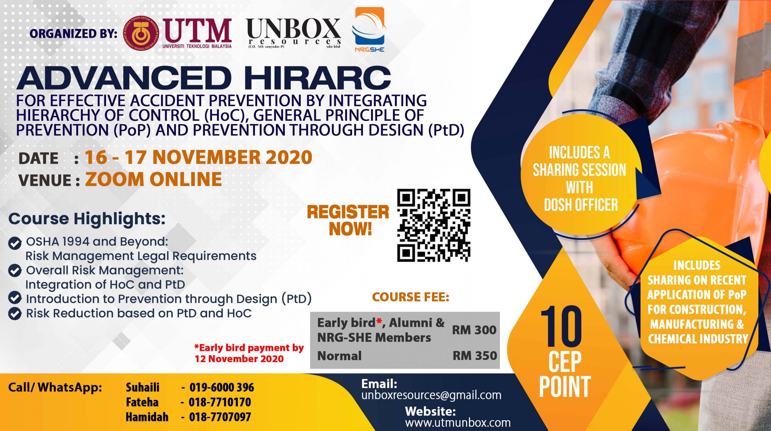 You are currently viewing UPCOMING: ONLINE CEP COURSE FOR ADVANCED HIRARC (16 & 17 NOVEMBER 2020 , ZOOM ONLINE)