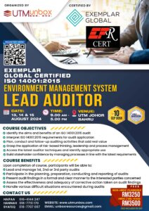 Read more about the article EXEMPLAR GLOBAL CERTIFIED ISO 14001:  2015 ENVIRONMENT MANAGEMENT SYSTEM LEAD AUDITOR